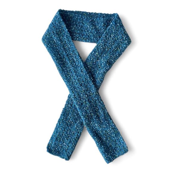 Vintage Handwoven Blue Scarf | Yuki Kreiner Boucle Wool Blend Textured - Picture 3 of 5